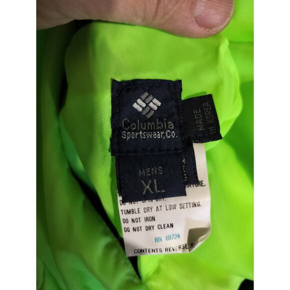 M532)Vtg Columbia Men's (Unisex) Down Puffer Reversible Neon  Zip Jacket Size XL - Picture 6 of 10